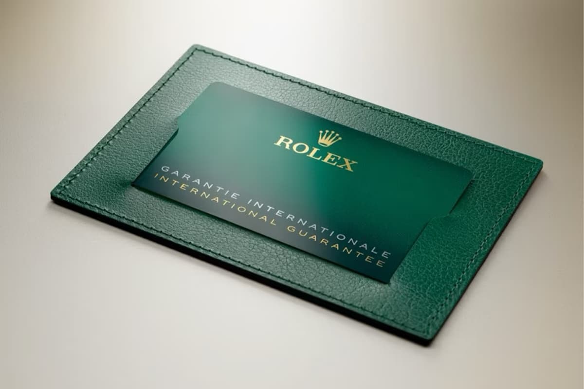 Rolex International Guarantee card in green leather holder